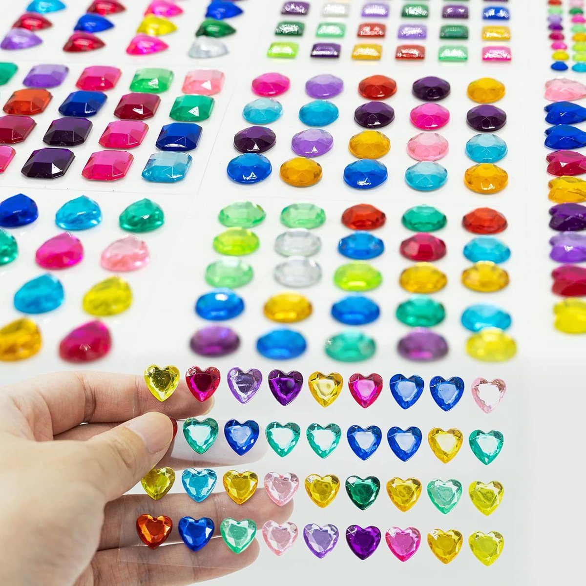 8 Vellen Strass Stickers, Zelfklevende Kristal Strass PC Telefoon Sticker DIY Decoratie Acryl Glitter Glitter Stickers, Diverse Kleuren, Vierkant, Rond en Hartvorm