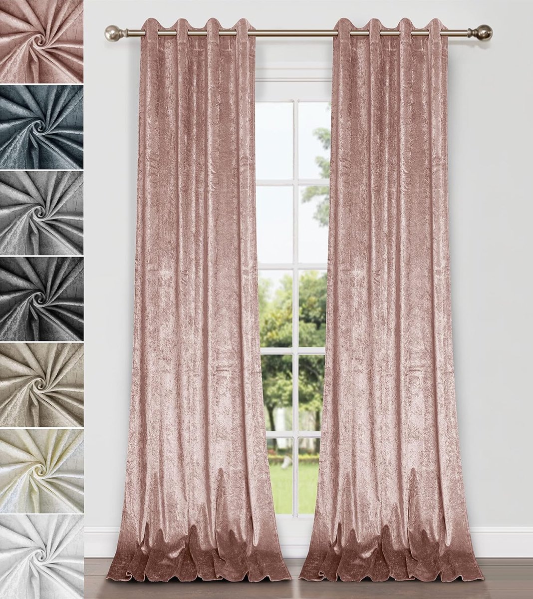 Geplet fluwelen gordijnen met oogjes, ongevoerd, roze, 2 panelen, 140 cm x 175 cm