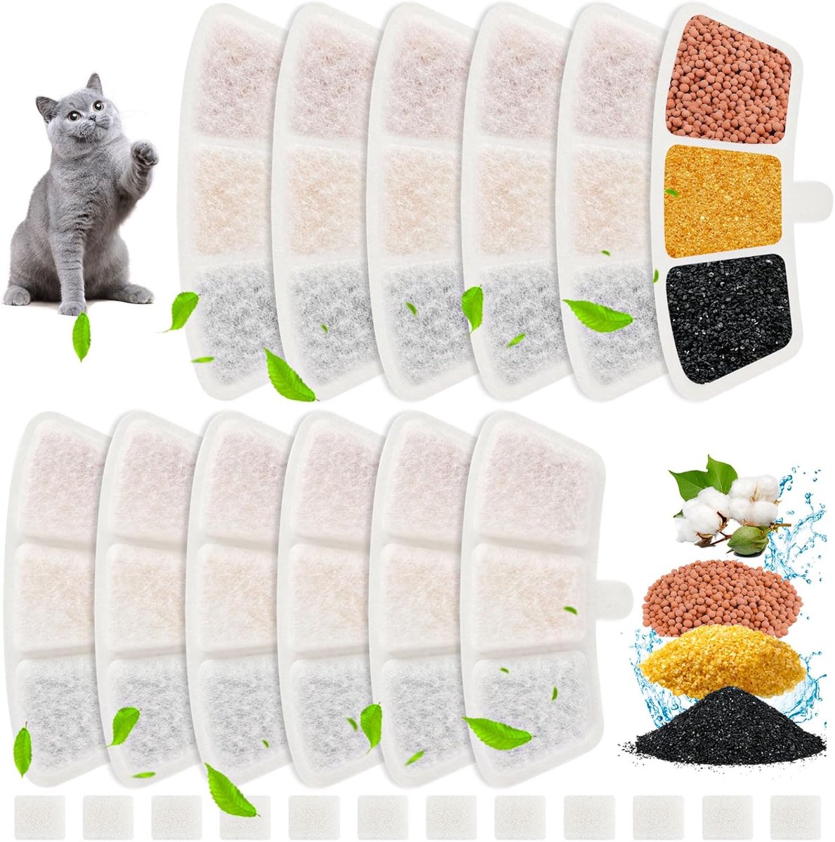 12 stuks filter kattenfontein voor Oneisall PW04 3,5 l, actieve koolfilter