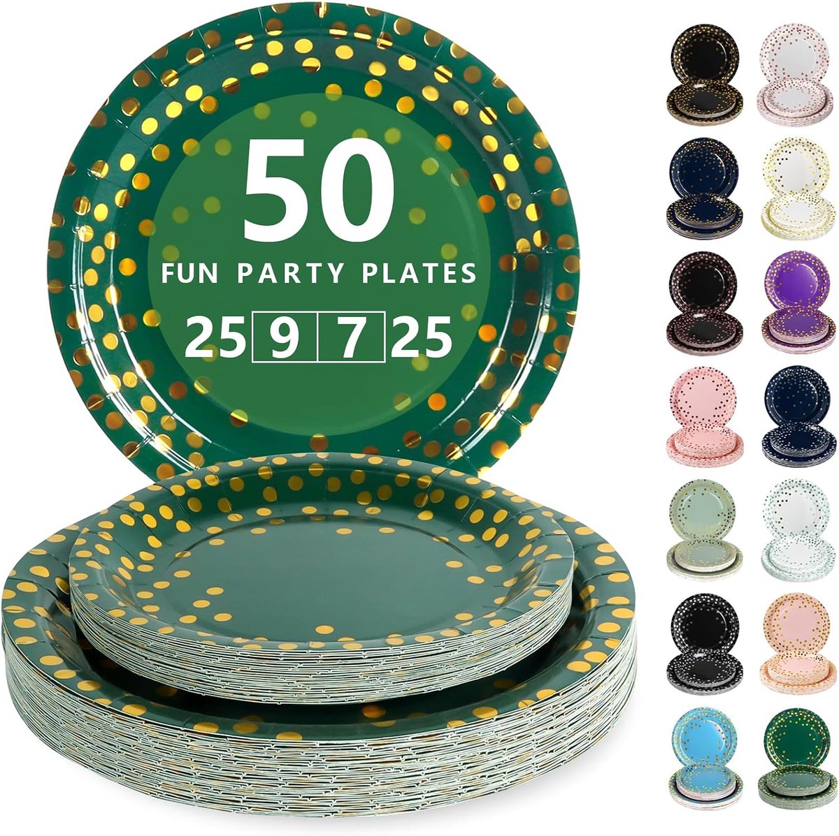 Donkergroen en goud Papieren Borden Set - 50 Delig Feestservies - 25 Dienborden 23cm + 25 Dessertborden 18cm - Voor Verjaardagen, Feesten & Gezelligheid