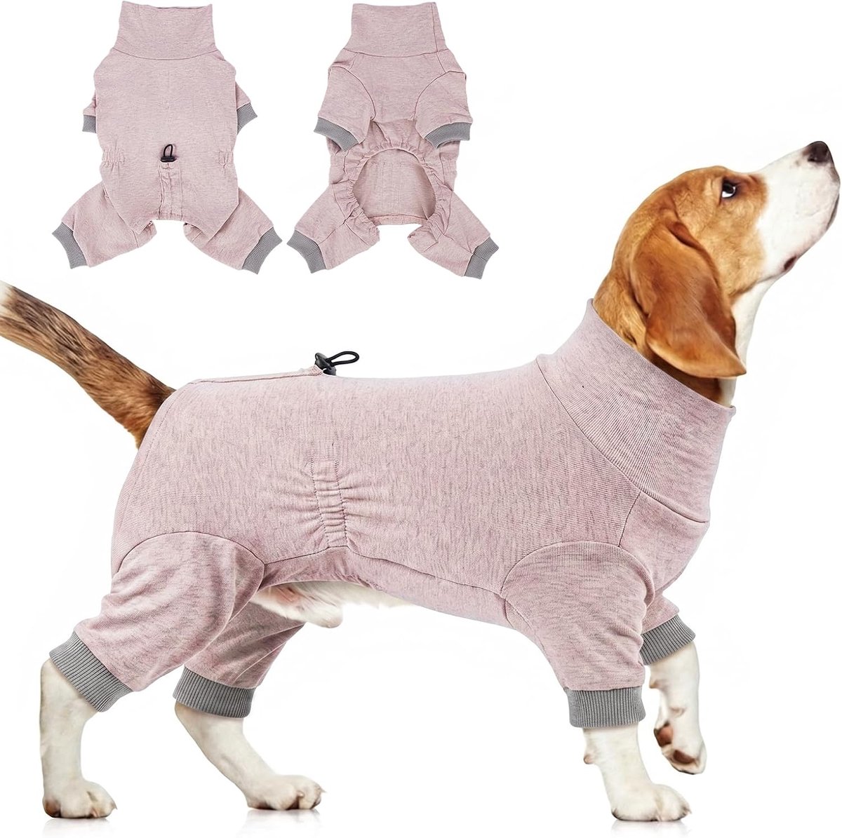 Hondenromper voor kleine en middelgrote honden, lichte hondenpyjama met 4 poten, elastisch, voor thuis, nacht, onderlaag en anti-vachtkleding, roze gemêleerd, 2XL