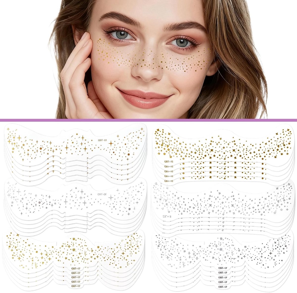 30 stuks glitter gezichtstatoeage, sproeten tatoeage met glitter sproeten