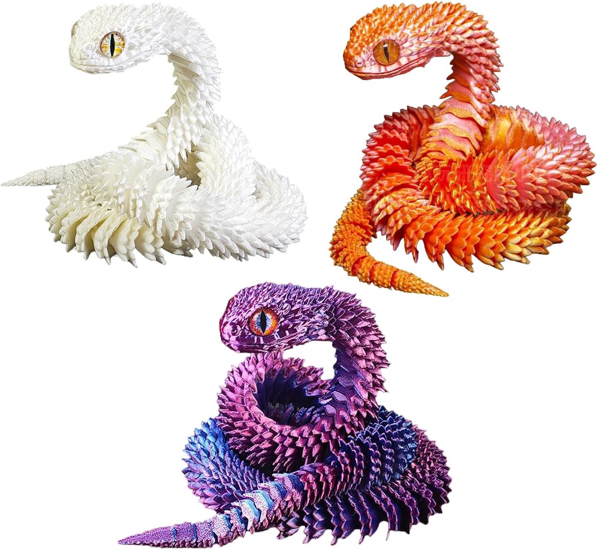 3D-bedrukte dierenslang, set van 3, 3D-fidget-speelgoed, 3D-geprinte dieren, 3D-geprint speelgoed voor huis en kantoor, decoratie