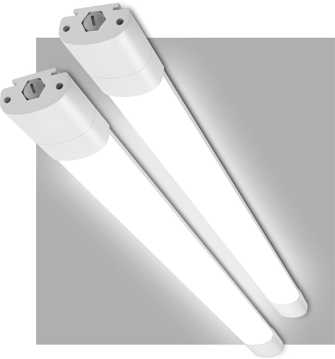Set van 2 ledlampen, 120 cm, 36 W, 4400 lm, neutraal wit, 4000 K, IP65 waterdicht, rechthoekige led-plafondlamp voor garage, werkplaats, kelder, winkel, hal