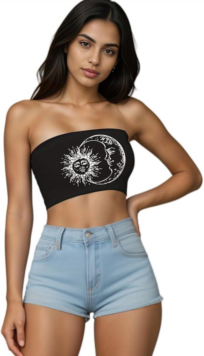 Grafische Print Strapless Tube Top Off Shoulder Backless Bandeau Tank Goth Harajuku Crop Corset Top Vrouwen Esthetische Kleding