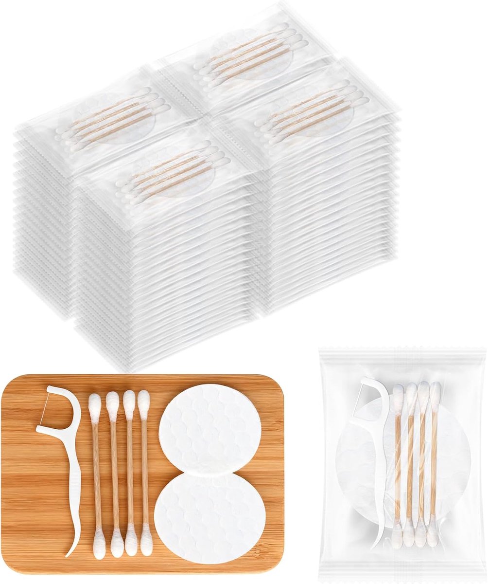 Vanity Kits Bulk Individuele Verpakking, Hotel Toiletartikelen Set Met Katoenen Pads, Katoenen Wattenstaafjes, Dental Floss, Geschikt Voor Reizen, Hotel Thuis (100 stuks)