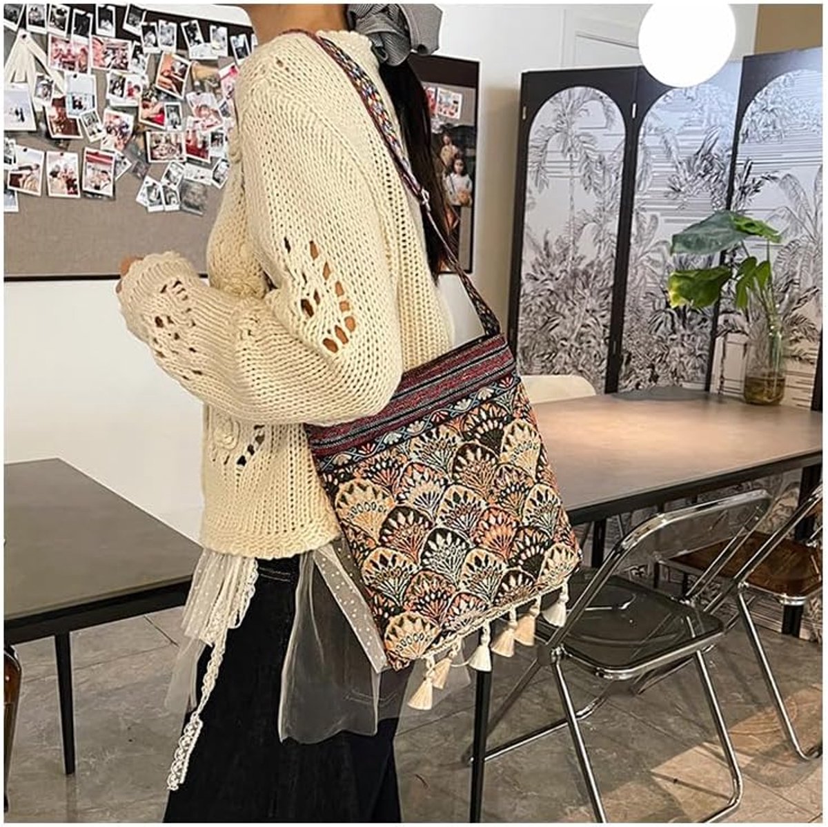Crossbodytassen met kwastjes Boho etnische schoudertas Vintage canvas schoudertas Bucket bag Crossbodytas voor dames