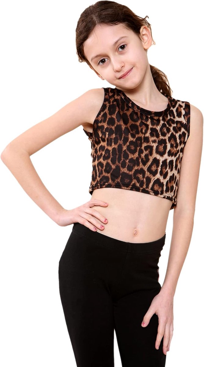 Neonvest voor kinderen, meisjes, crop tops, T-shirt, T-shirt, top, danskleding, gymnastiek verkleden, leeftijd 5-14 jaar
