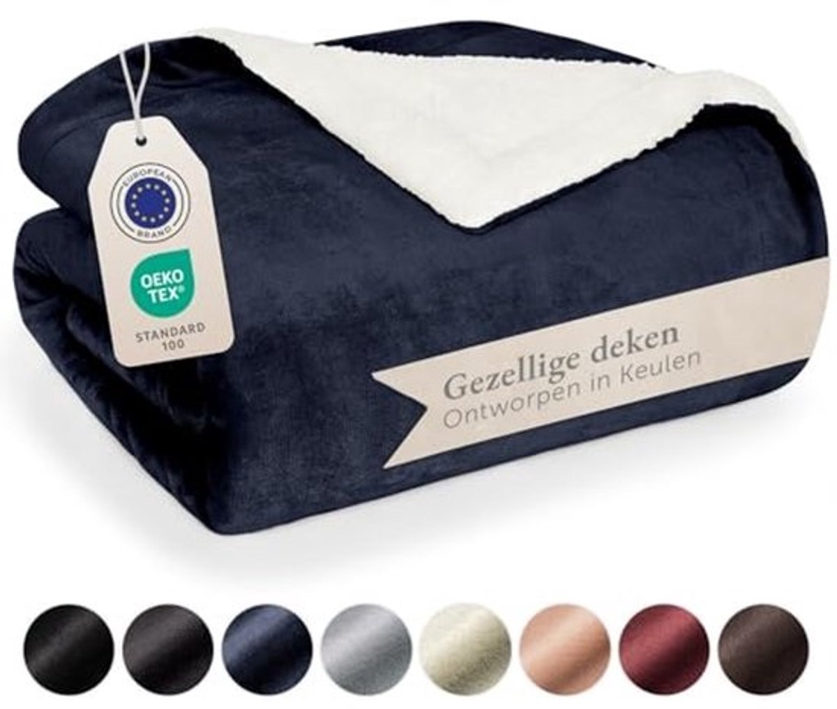 Fluffy Sherpa Dekbed - Super Zacht Fleece Dekbed als Sofa Bedekking of Woonkamer Dekentje, 150 x 200 cm, Diep Zee Blauw