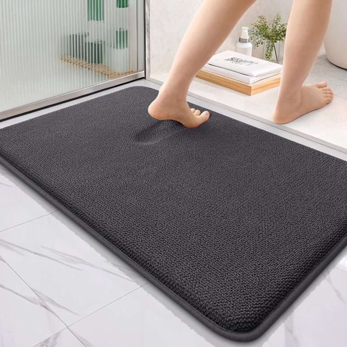 Antislip Traagschuim Badmat 60x90 cm - Zacht en Absorberend Donkergrijs