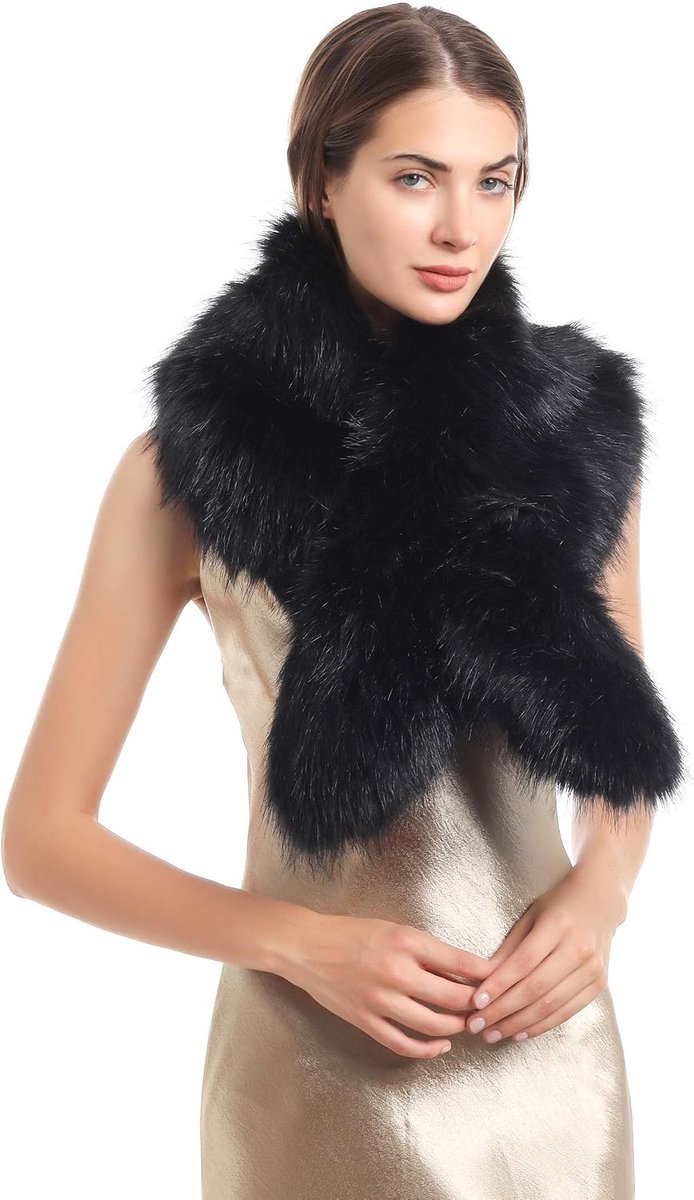 Young bontkraag voor dames, bontkraag, kunstbont, wintersjaal, warme vossenbontkraag, wegwerpverpakking