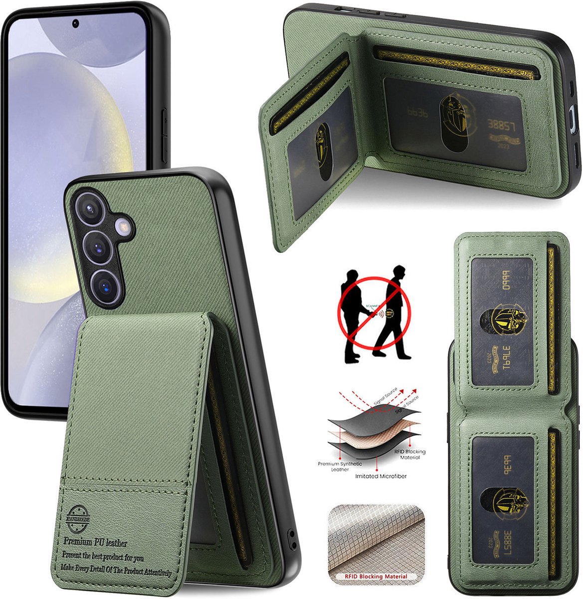 Luxe Backcover met Anti-RFID Kaarthouder en Standaardfunctie voor Galaxy A56 _ Groen