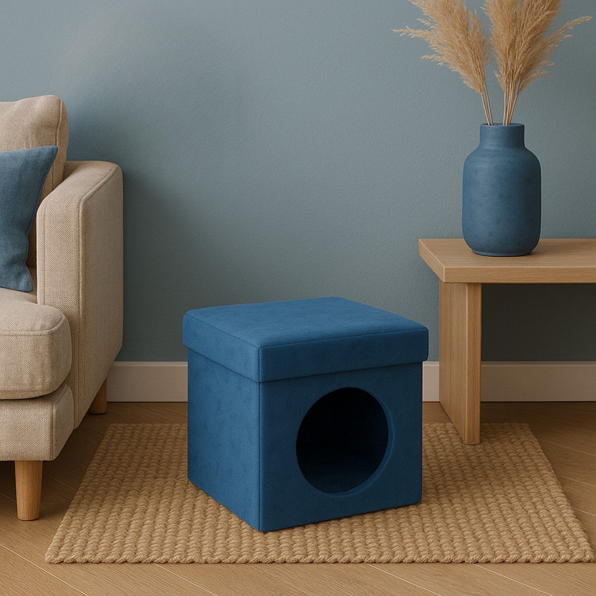 maxxpro Kattenhuis - Opvouwbare Kubus - 100% Polyester - tot 80 KG - 34 x 34 x 36 CM - Blauw