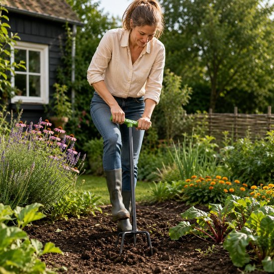 Kinzo Woelvork 96cm - Tuinklauw en Cultivator - Aarde Losmaken, Onkruid Wieden, Grond Beluchten, Kultiveren - Zilver van Kinzo — afbeelding 4