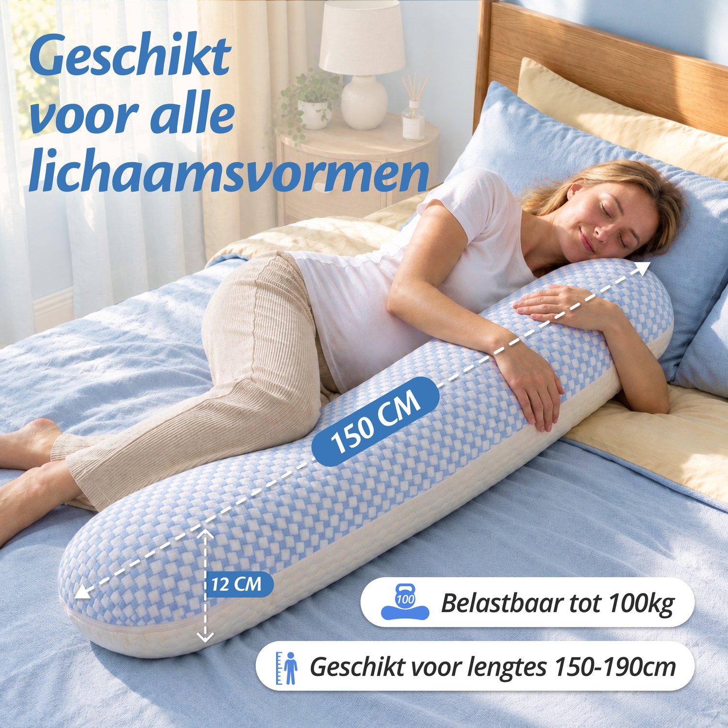 Ella Zwangerschapskussen Traagschuim - Luxe Zijslaapkussen - XXL Lichaamskussen of Voedingskussen - Body Pillow – foto 5