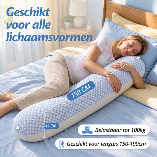 Ella Traagschuim Zwangerschapskussen - Luxe Lichaamskussen - XXL Zijslaapkussen of Voedingskussen - Body Pillow — afbeelding 5