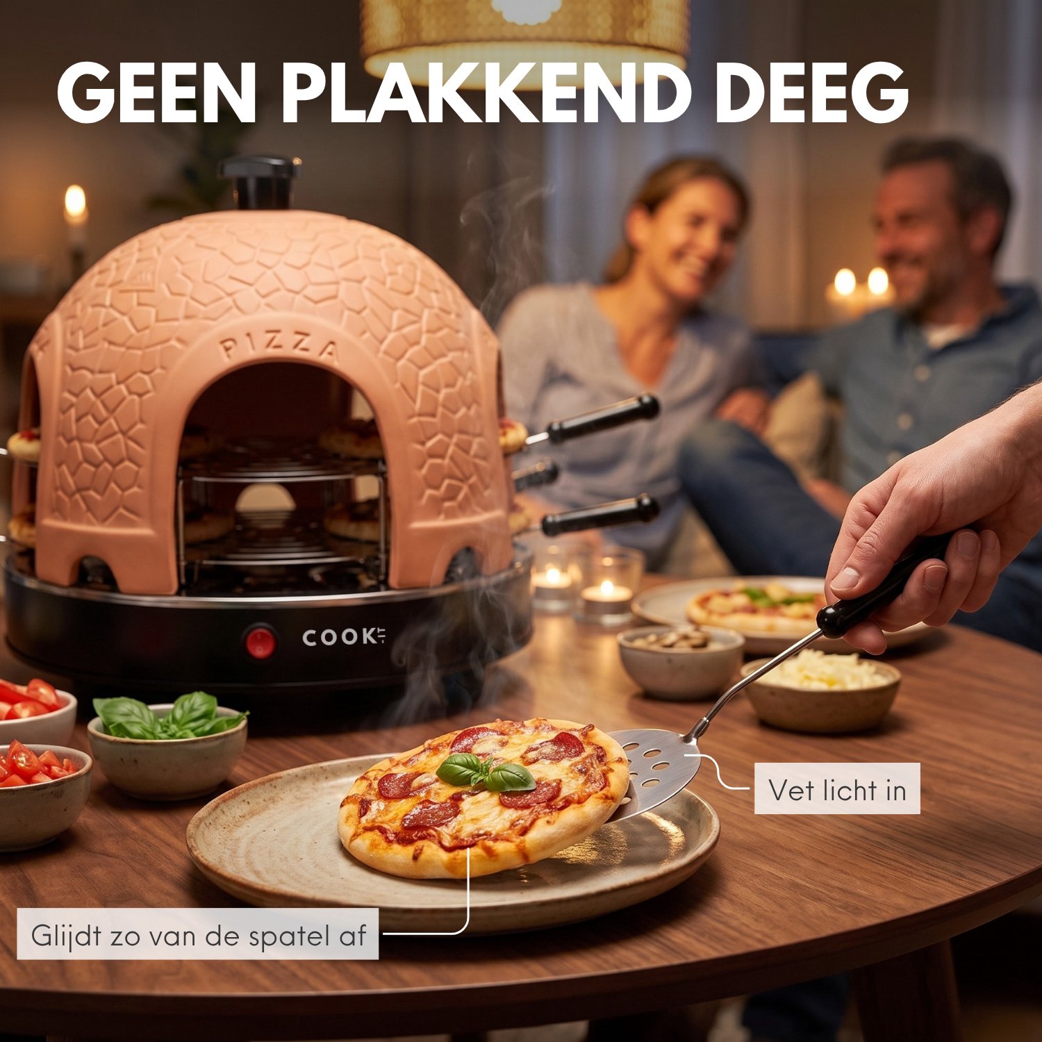 COOK-IT Pizza Oven 8 Personen - Mini Pizzaoven 1150W - Pizza Oven voor op Tafel - Terracotta Koepel - Inclusief 8 Pizzaspatels – foto 6