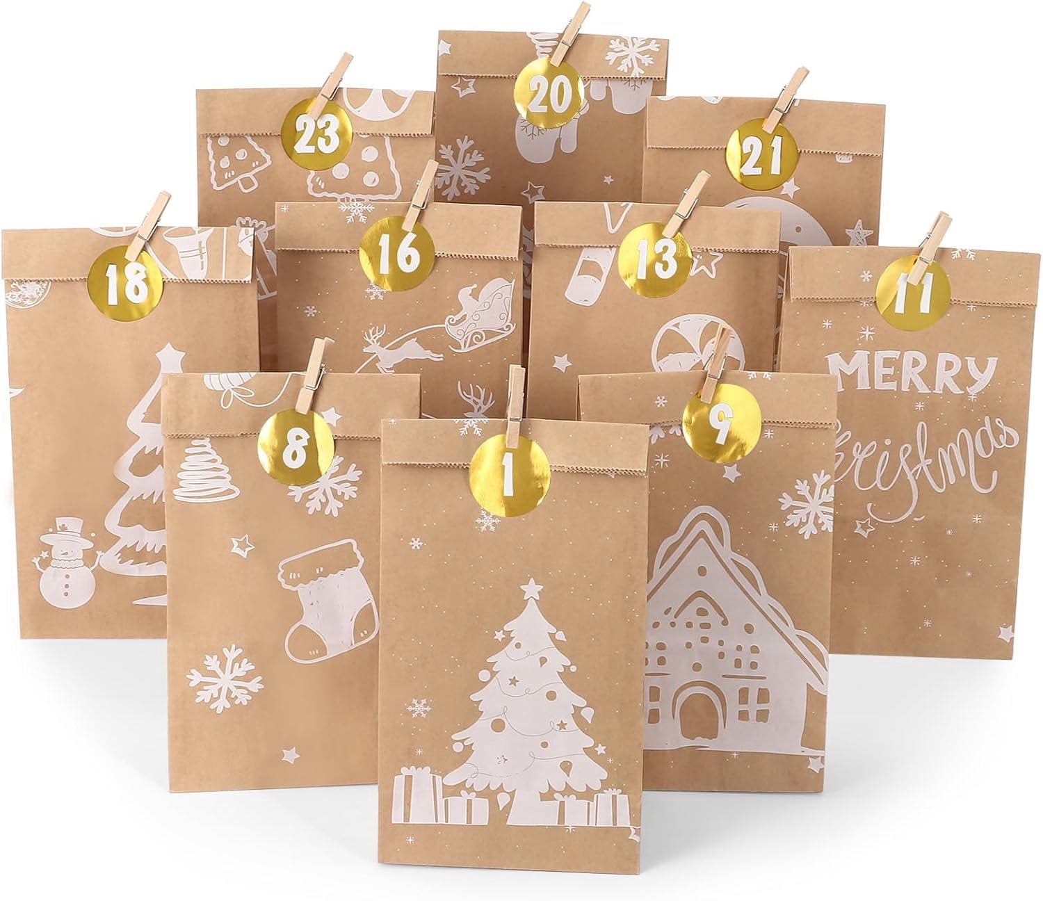 Adventskalender om te vullen 28x15x9 cm - Cozy Winter motief - 24 zakjes en accessoires - DIY kerstkalender - ServiceTopper