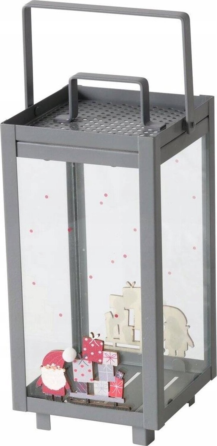 Boltze kerstlantaarn Monti - metaal, grijs met kerstpatroon, 23 cm