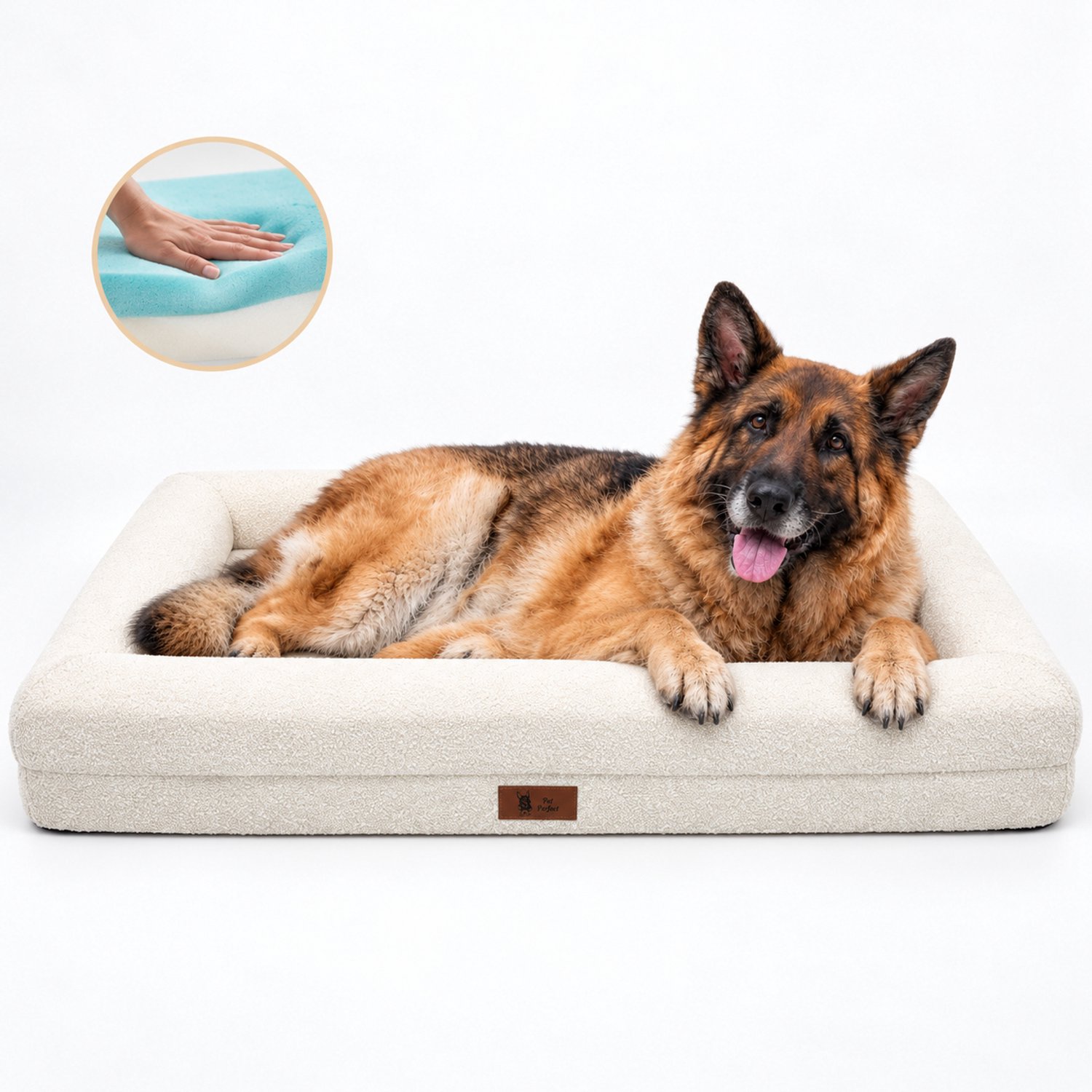 Pet Perfect BonoBed Orthopedische Hondenmand - Memory Foam - Wasbaar Hondenbed - Verhoogde Rand - Waterafstotende Binnenhoes - 131x93 cm - XXL - Bouclé Beige