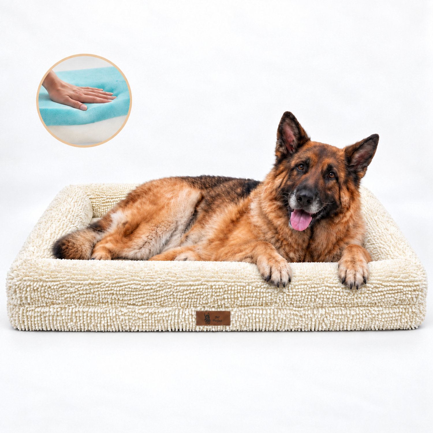 Pet Perfect BonoBed Orthopedische Hondenmand - Memory Foam - Wasbaar Hondenbed - Verhoogde Rand - Waterafstotende Binnenhoes - 131x93 cm - XXL - Rainy Beige