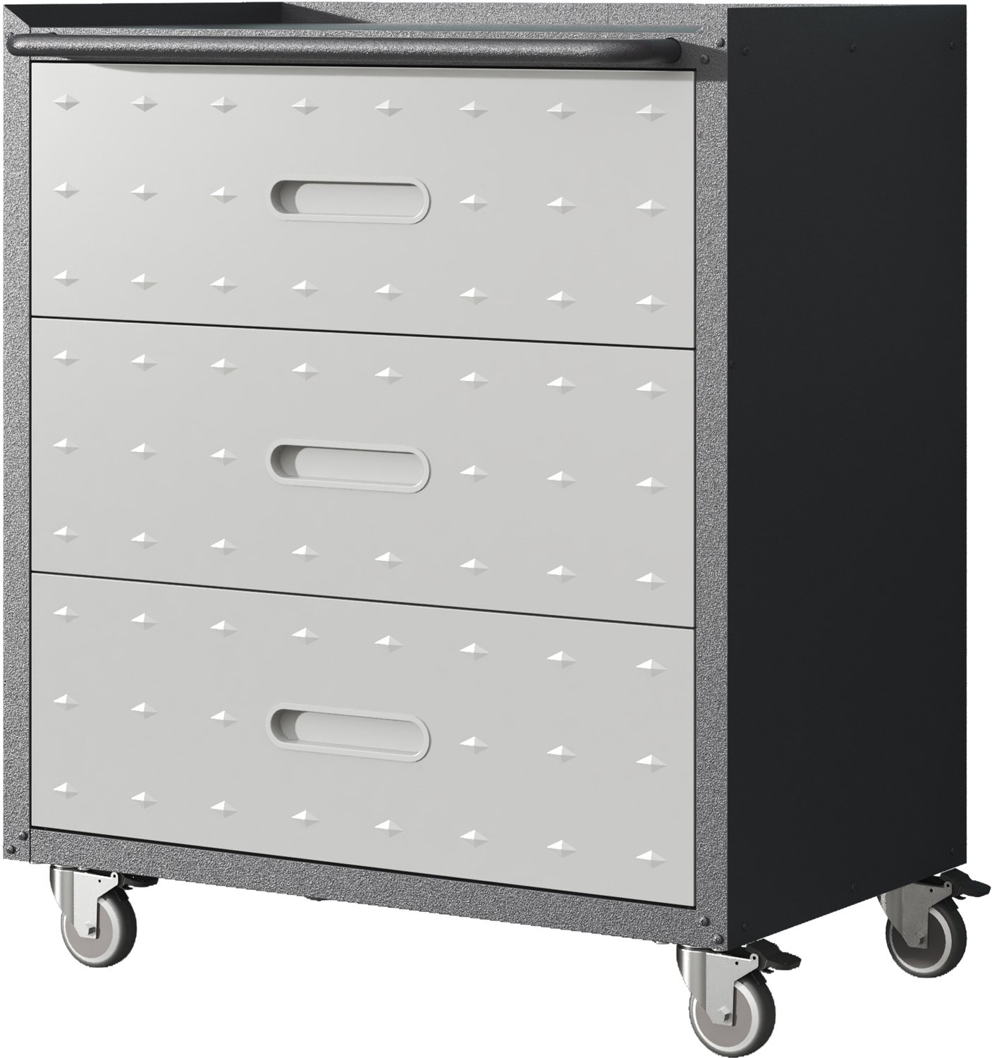 Gereedschapswagen Met 3 Ruime Laden - Metalen Gereedschapskast Op Wielen - Verhoogd Bovenblad - 75 × 42 × 88 cm - Zwart En Grijs