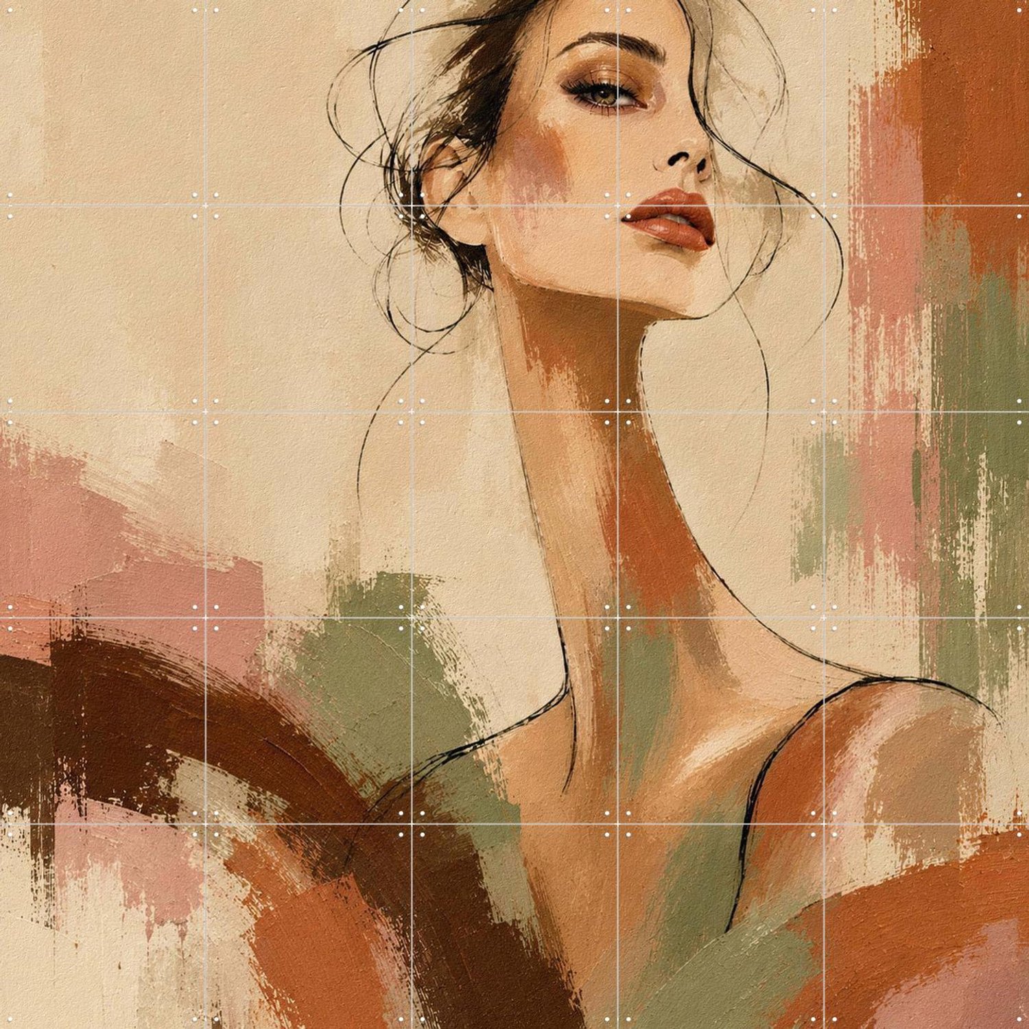 IXXI Love Unfinished, Moonheart Artworks - 100 x 100 cm - Grote wanddecoratie en posters - Schilderijen, Abstract, Kwaststreken, Realisme, Trap, Gang Bruin / Oranje / Beige
