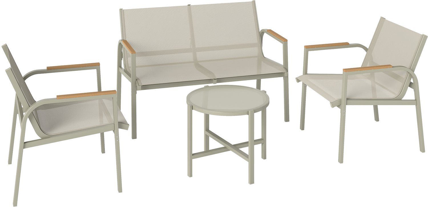 Sunona Tuinmeubelset - 4-delig - Met tweezitsbank, 2 stoelen en salontafel - Metaal met texteline - Groen
