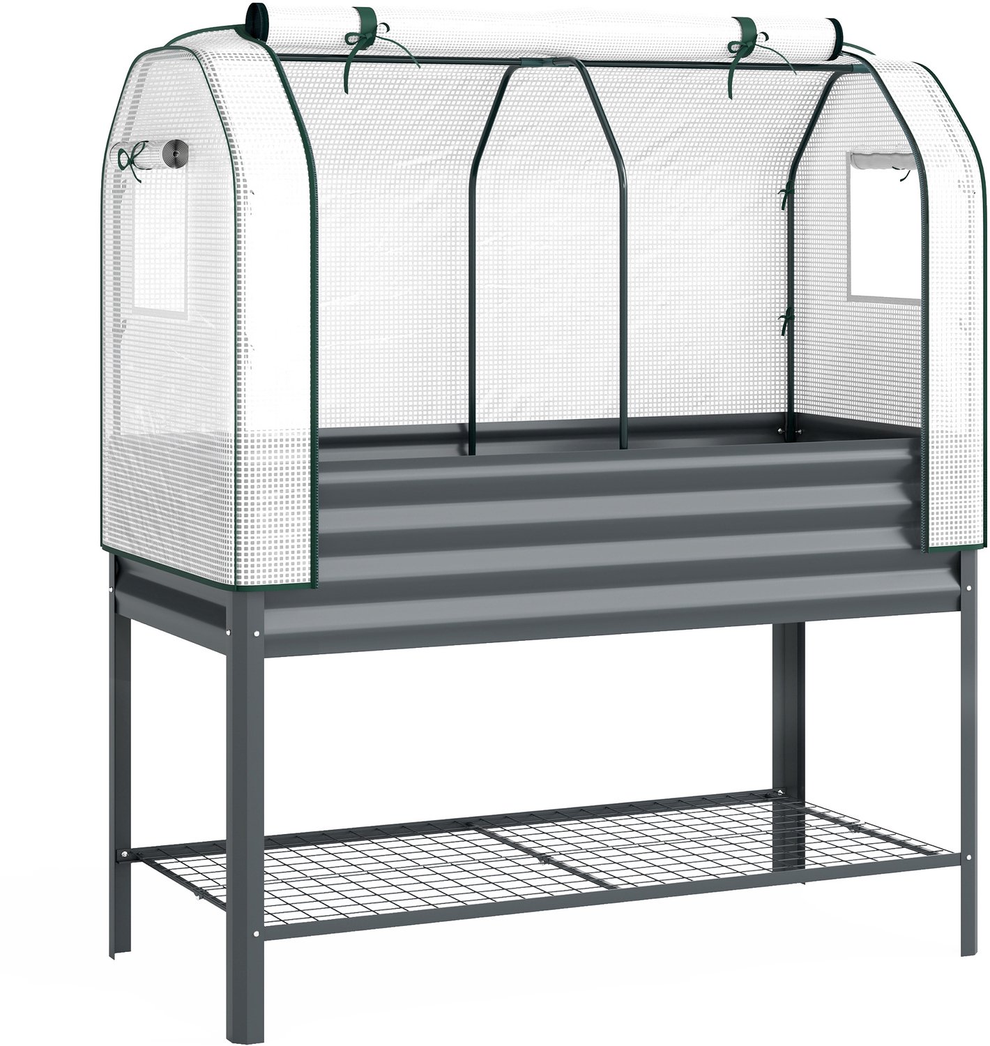 Sunona Verhoogd plantenbed met kweekkas - Met opbergplank - 120 x 55 x 140 cm - Donkergrijs
