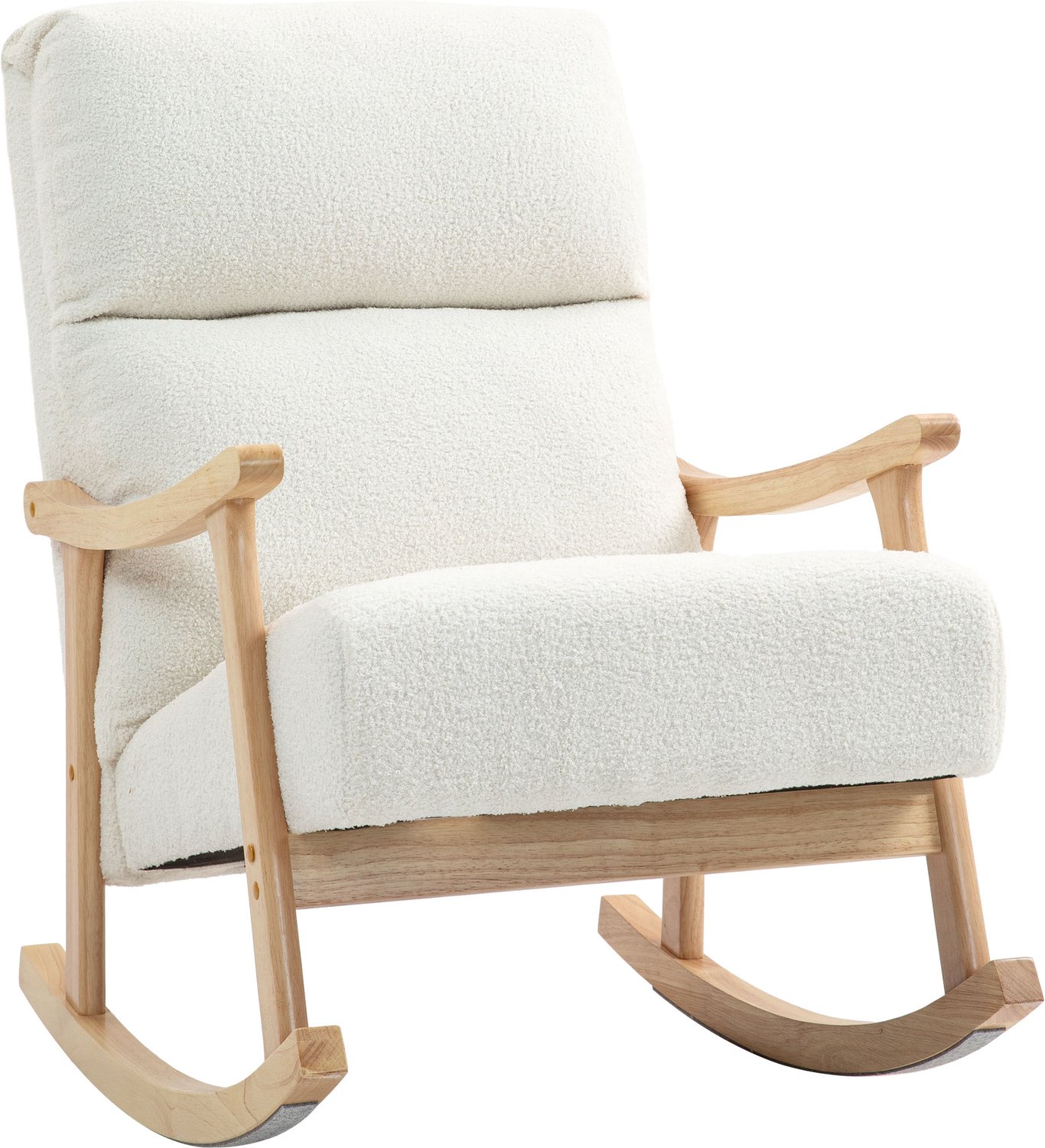 Homona Schommelstoel - Met armleuningen en houten frame - Polyester met fluweellook - 65 x 90 x 98 cm - Crèmewit