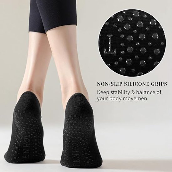 Yoga Sokken - voor dames - 4 paar - Antislip Katoenen Sokken - Grip - Pilates Sokken - met riemen - Sneakersokken - voor Dans en Workouts - eenheidsmaat — afbeelding 5