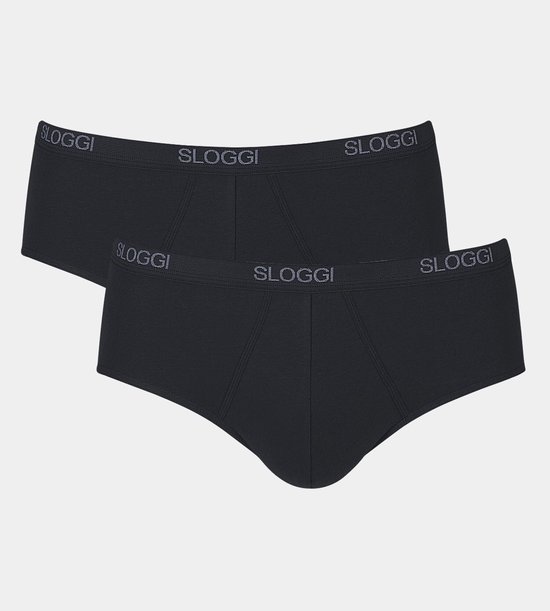 Twee zwarte Sloggi Basic Midi slips met een elastische tailleband met Sloggi-logo.