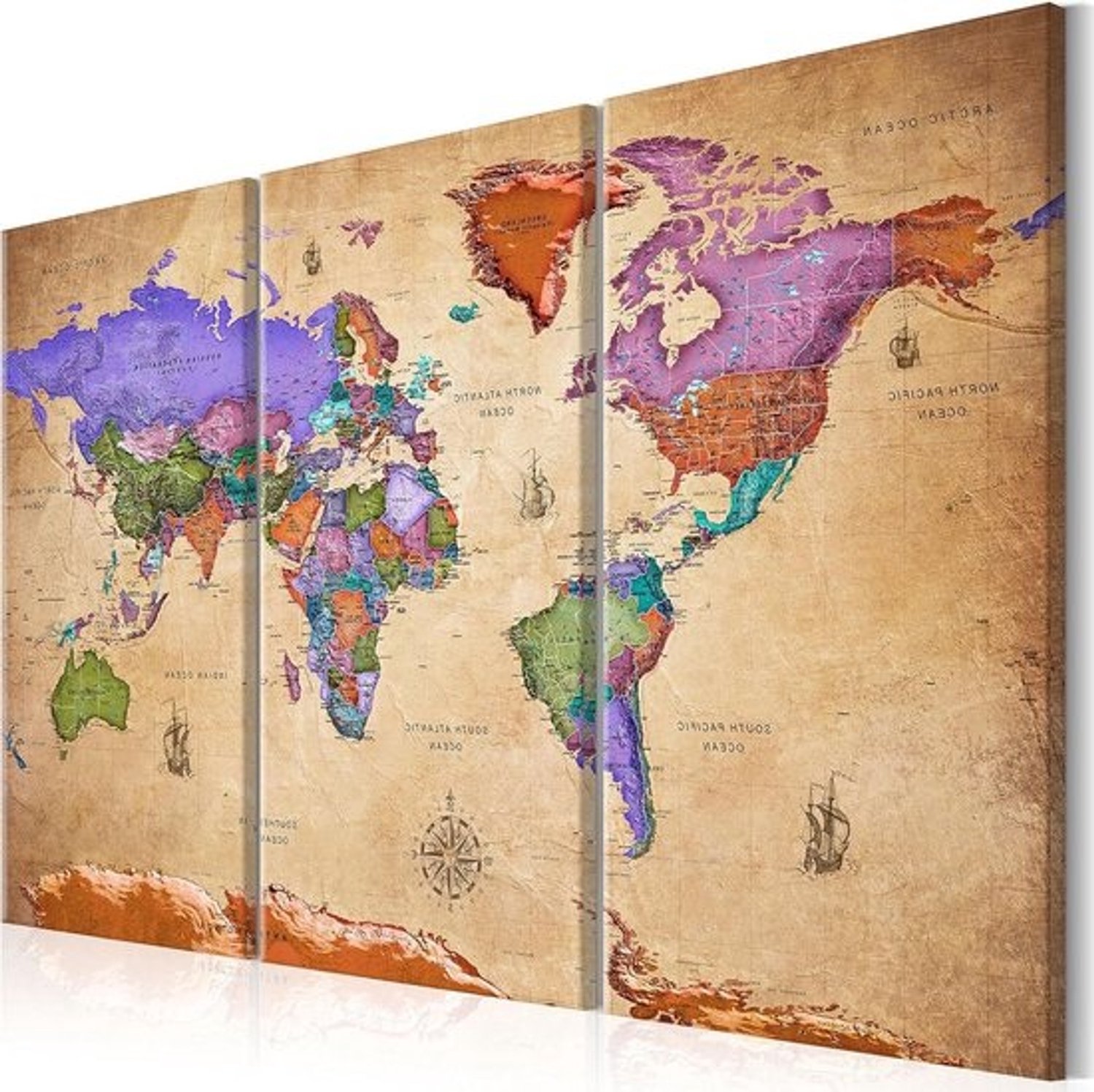 Wereldkaart prikbord - Wandkaart van kurk - Reisplanning - Canvas en kurkcombinatie - 90x60 cm - Vintage