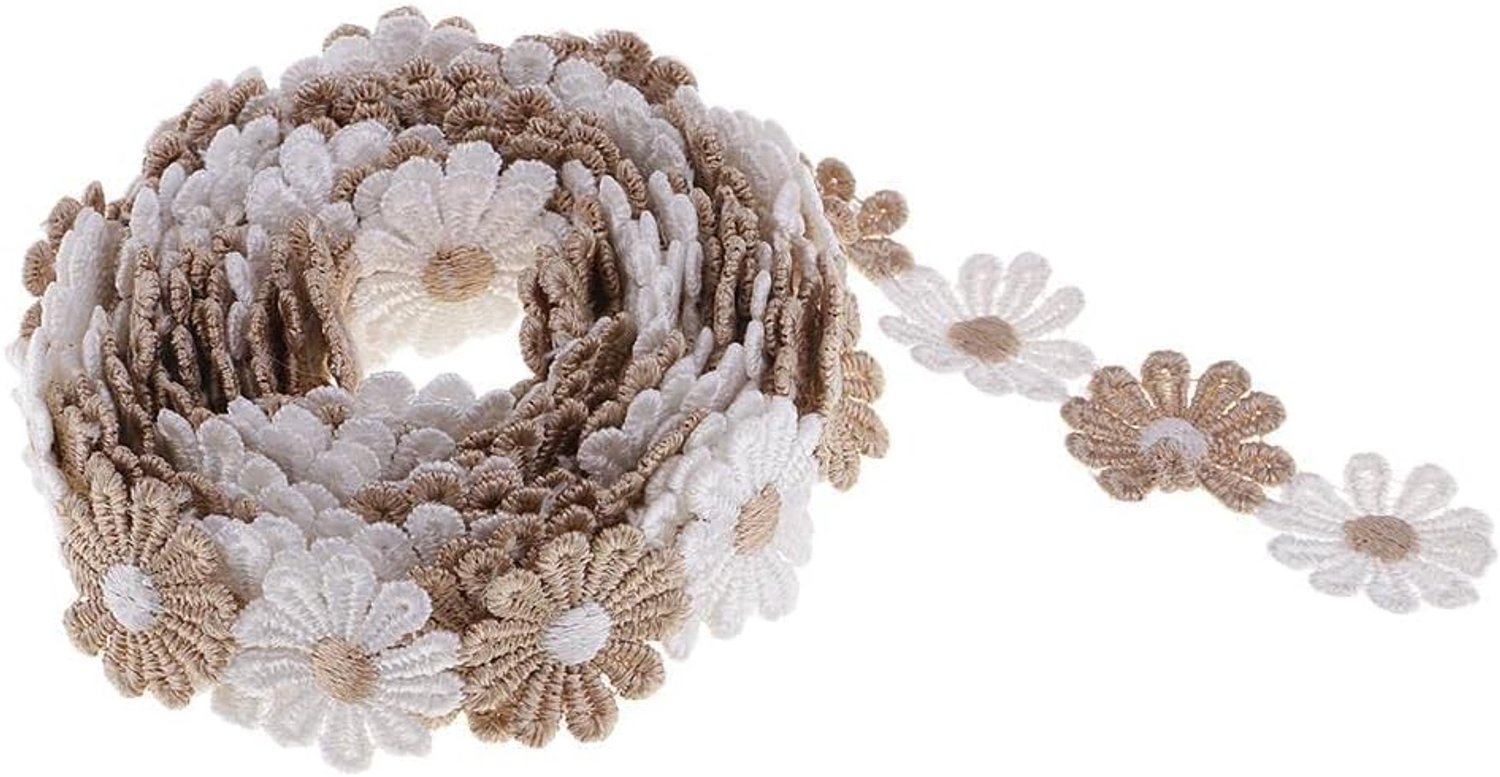 Kant met madeliefjesmotief 3 yards/108 inch - wit en bruin - decoratie voor naaiprojecten - Vemera