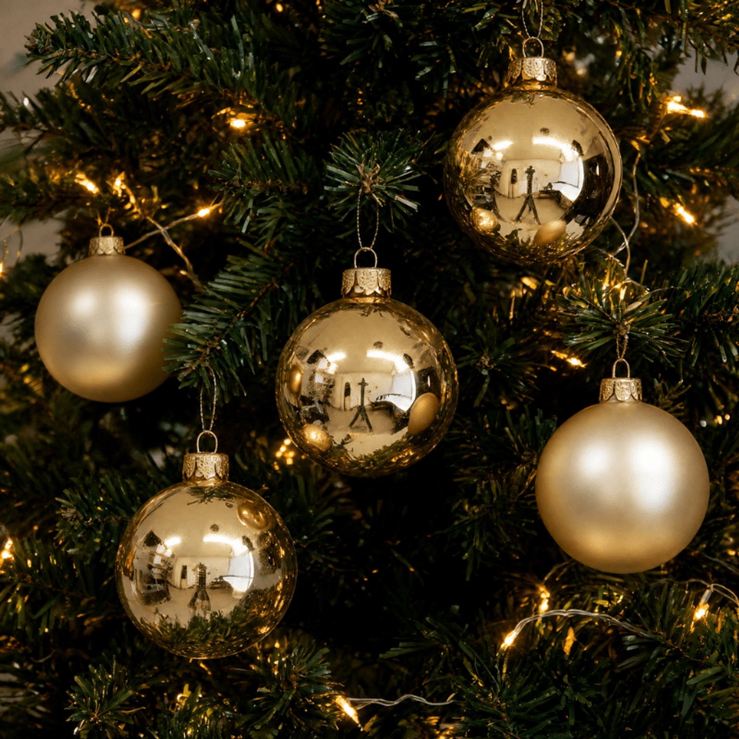 Kerstballen Set 4 stuks | Glas | Mat & Glanzend | Lichtgoud | Ø 100 mm – foto 2