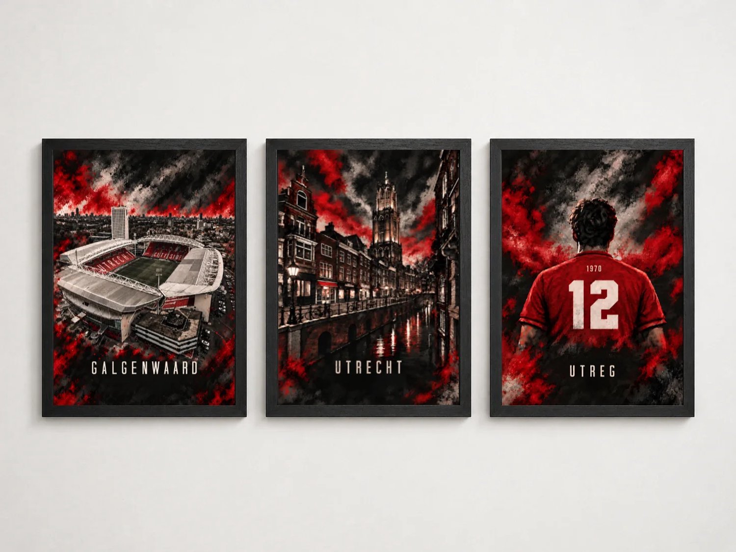FC Utrecht Drieluik Poster | Galgenwaard, Utrecht & Supporter | Inclusief 3 Zwarte A4 Lijsten
