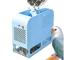 Vogelvoer Scheider - Kafmolen - Stille Automatische Zaadscheider met Dubbele Transparante Opvangbak voor Parkieten & Vogels - Blauw