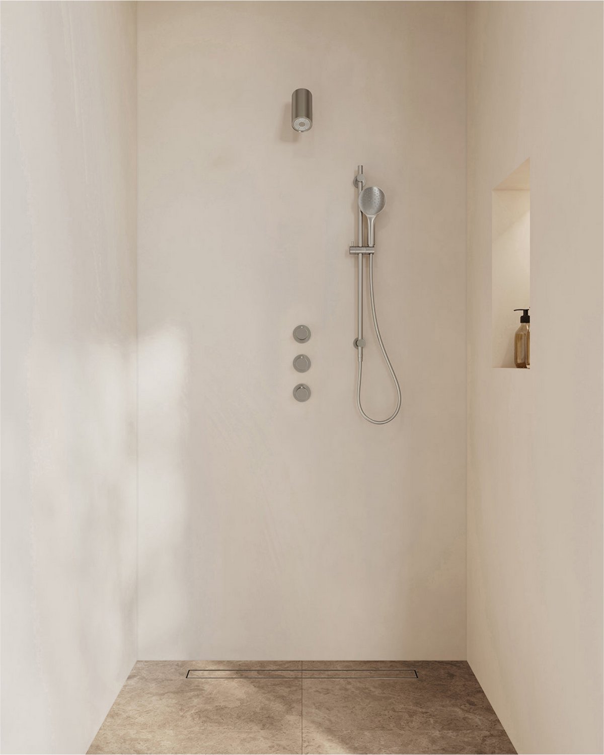 Caral inbouwthermostaat 2 stopkranen compleet met Beam hoofddouche glijstang en 3 standen handdouche geborsteld staal