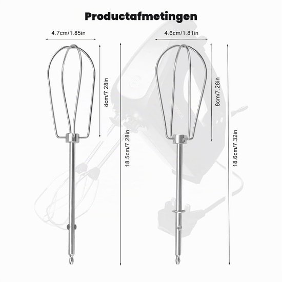 2 stuks garde voor handmixer, vervangende garde voor het kloppen van roerenheid, rechts, links, mixer, klopbezem, handmixer voor keukenmachine — afbeelding 2