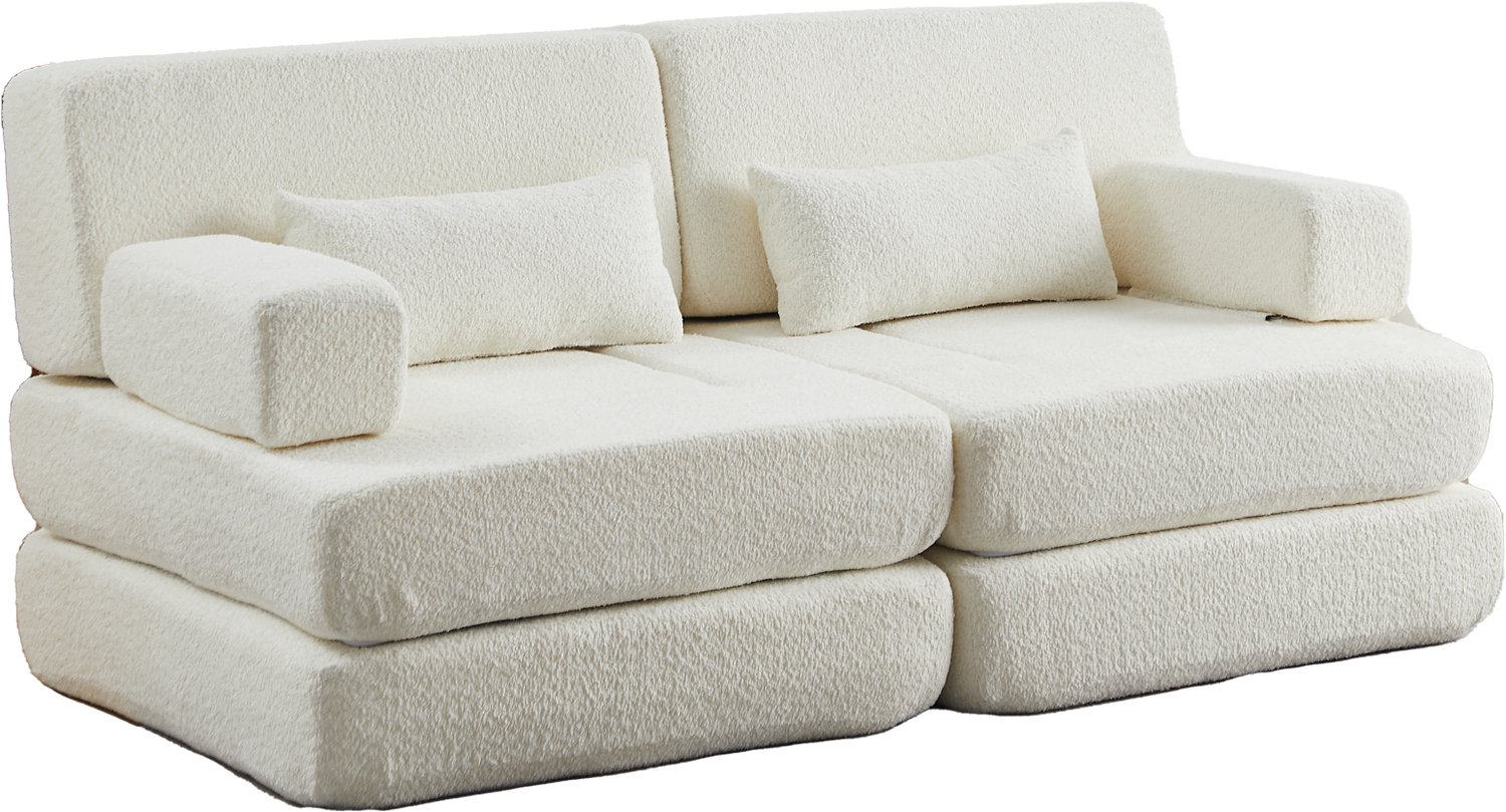 Wishdor Modulaire slaapbank - 2-in-1 sofa en gastenbed - Zonder gereedschap omvormbaar - Chenille met ijzeren frame - Woonkamer slaapkamer kantoor - Beige