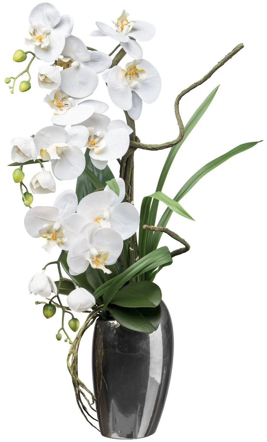 KOPU® Kunstorchidee 68 cm - Wit - Zilverkleurige vaas - Phalaenopsis