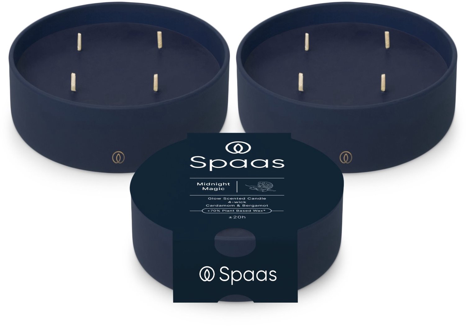 SPAAS Glow Geurkaars in glas - Set van 3 kaarsen - Kardemom en Bergamot - circa 20u - Midnight Magic Donkerblauw