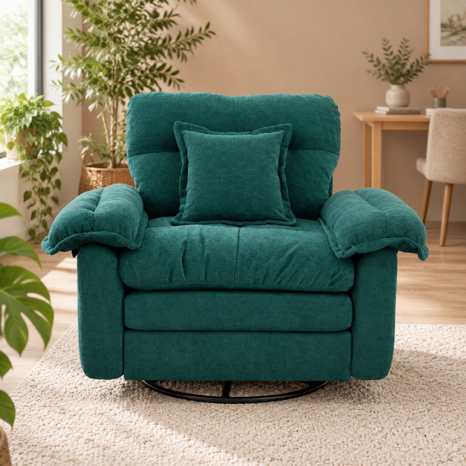 WUVRIE Draaibare fauteuil 116x84x96 cm - Chenille met steunkussen en metalen voet - Groen