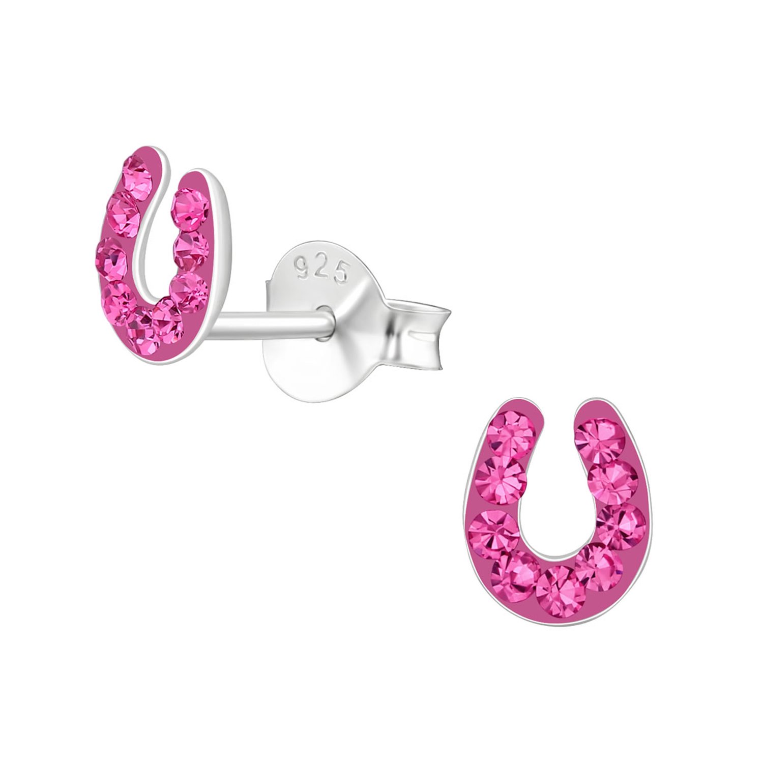 Kinderoorbellen Meisjes - Oorstekers - Hoefijzer - Roze Steentjes - 925 Zilver