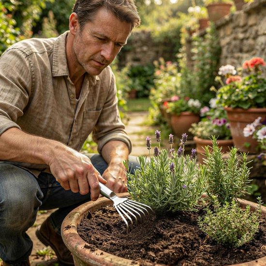 Handharkje - Handcultivator - Tuinkrabber - Volledig Metaal & 7 Tanden - Roestbestendig - Voor Moestuin, Bloembedden, Grond Losmaken & Onkruid Wieden - 22.5x11 cm - Zilver — afbeelding 2