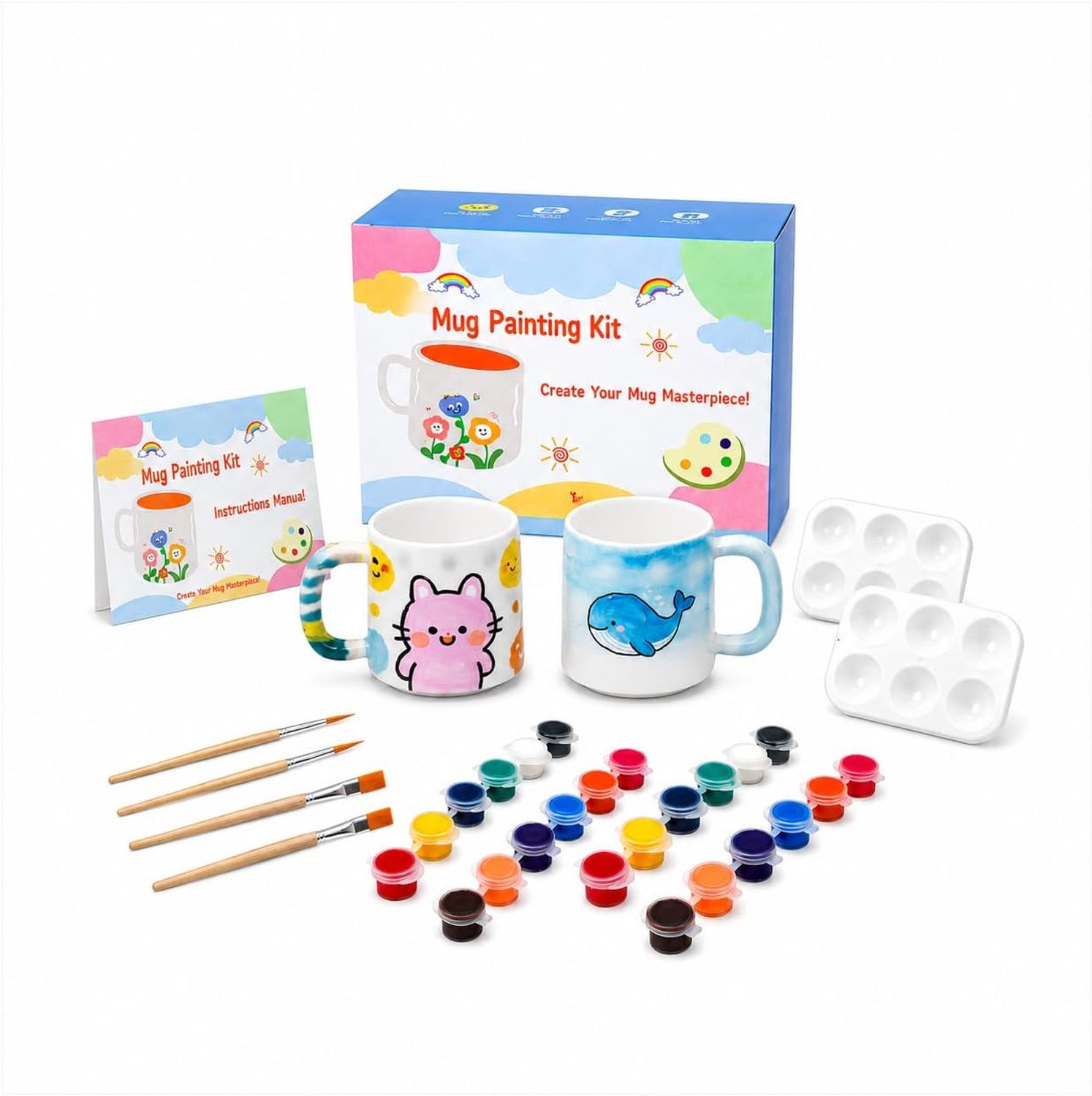 Keramische beschilderset 375 ml - 2-delige porseleinen kopjes - doe-het-zelf set - creatief cadeau - 2 stuks - ServiceTopper