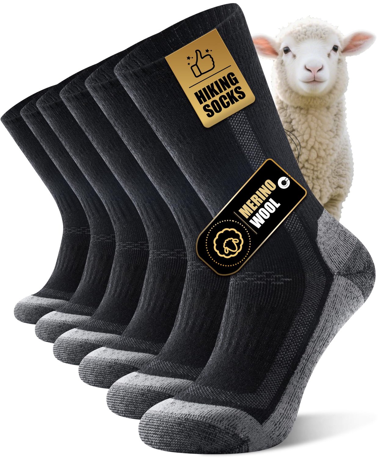 Merino Wollen Wandelsokken - Thermische Wintersokken - Dik en Warm - Ademend en Vochtregulerend - Met Extra Demping - Voor Wandelen, Hardlopen en Trekking - 3/5 Paar