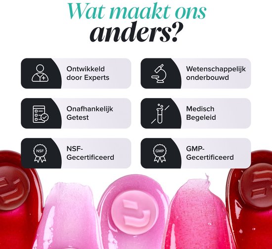 Infographic met 6 kwaliteitskenmerken zoals experts, wetenschappelijke onderbouwing, onafhankelijke tests en certificeringen.