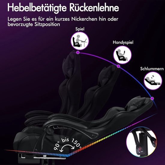 Gamingstoel - Bureaustoel en relaxfauteuil - Comfortabel zitten - 8-puntsmassagefunctie - 180 kg draagvermogen - Zwart — afbeelding 2