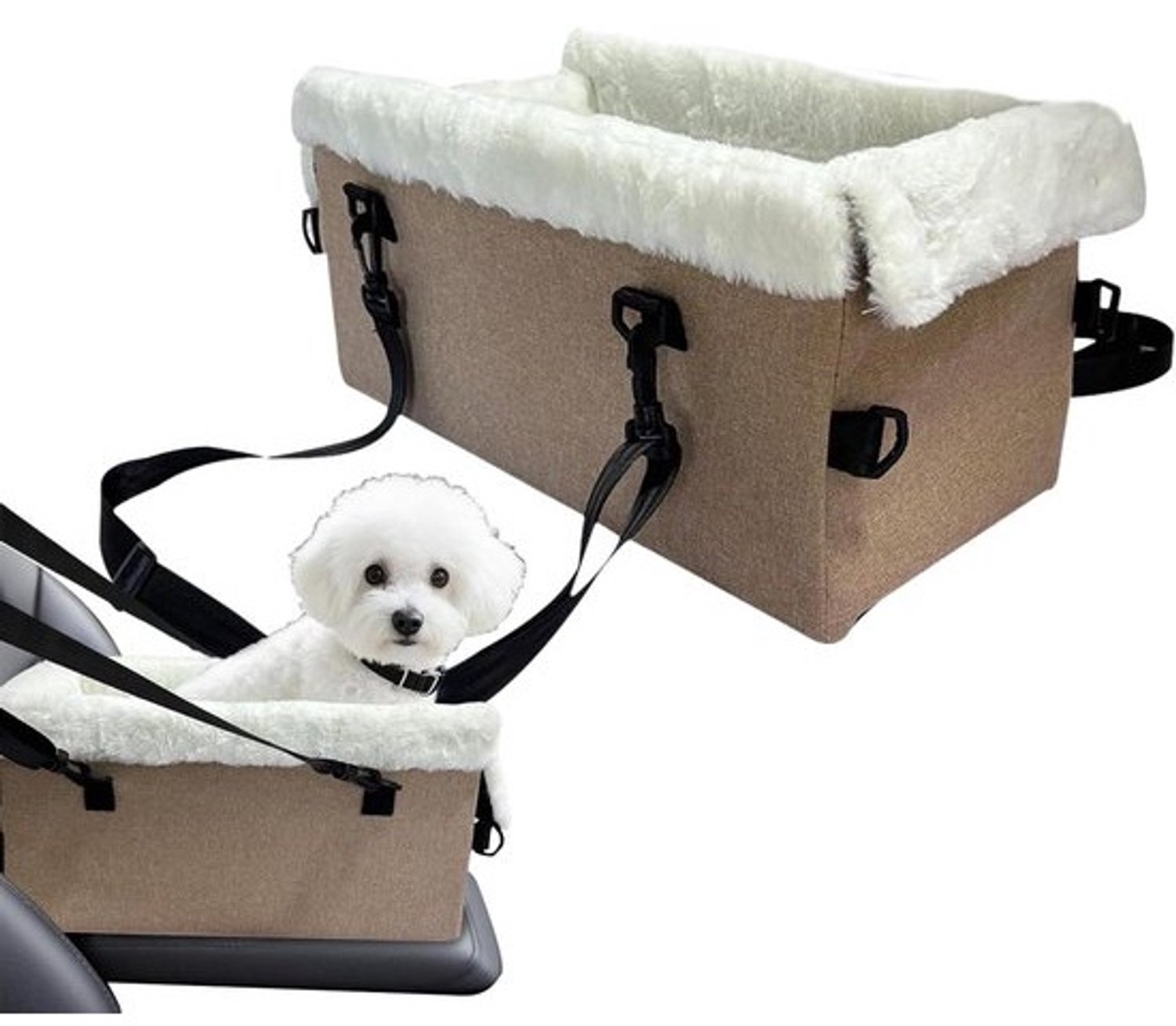 Middenconsole-autostoel voor honden - Hondenmand voor de auto - Veilig reizen - Verstelbaar comfort - 46 x 26 x 22 cm